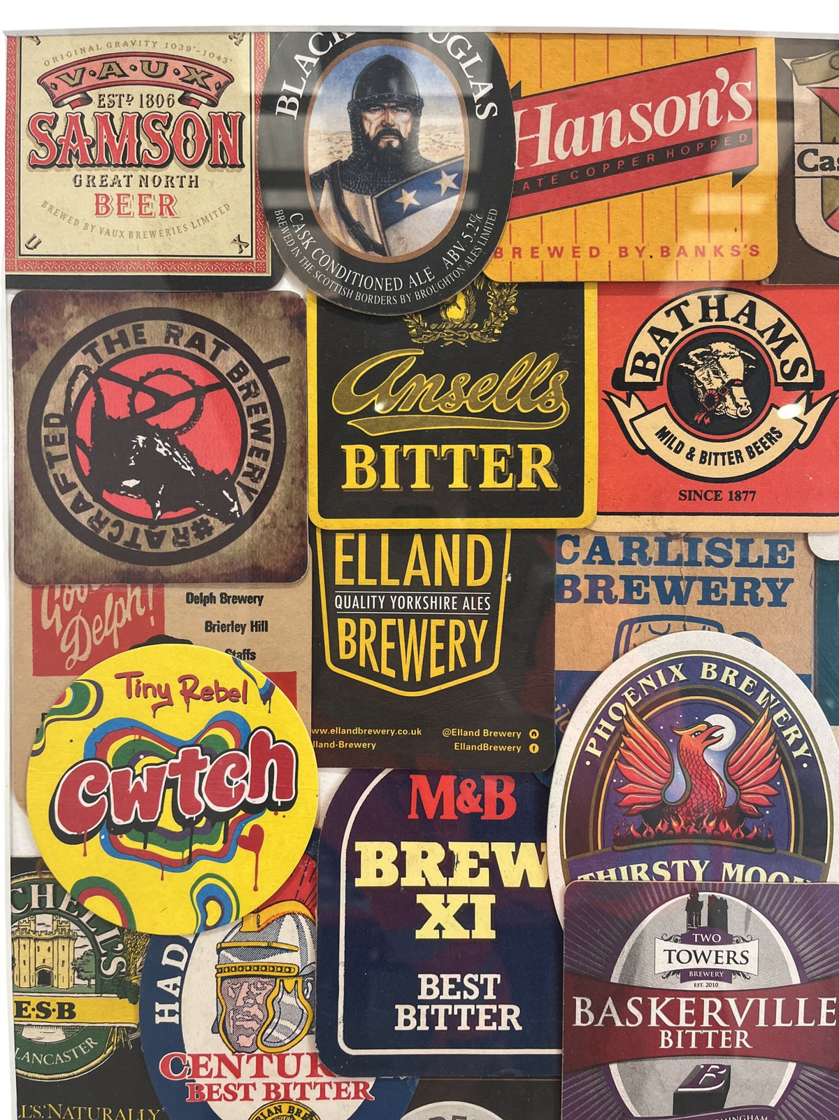 Vintage Style Framed Beer Label Mats Brewery Collectable Art Collage (Pre-Loved)