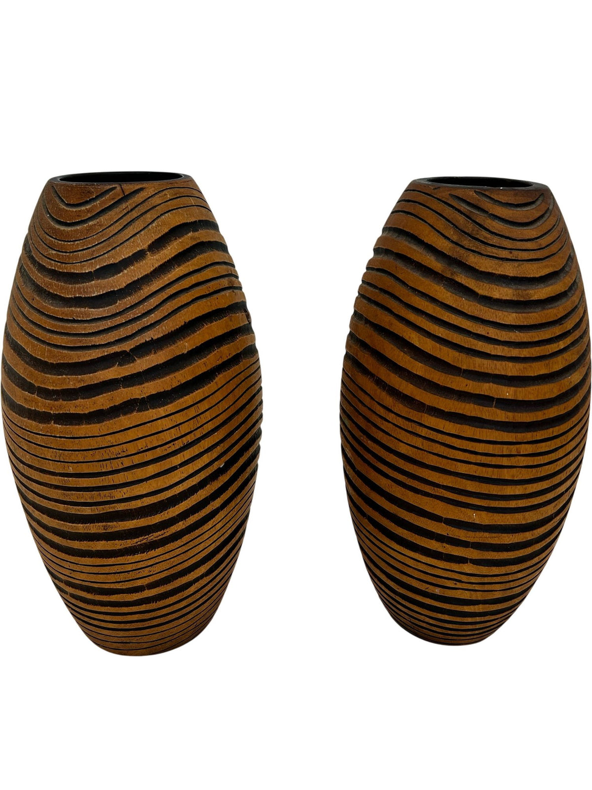 Pair Brown Black Striped Textured Decorative Vases 35cm (Pre-Loved)
