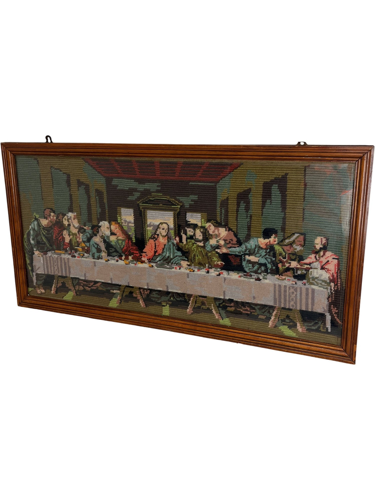 Vintage Framed Tapestry Needlepoint Woven Last Supper Art (Pre-Loved)