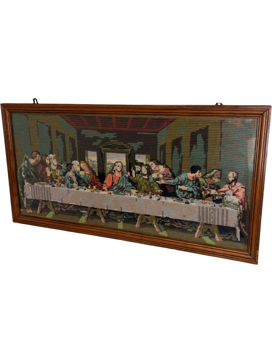 Vintage Framed Tapestry Needlepoint Woven Last Supper Art (Pre-Loved)