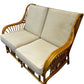 Rattan Two-Seater Conservatory Sofa with Beige Cushions Wicker Frame (Pre-Loved)