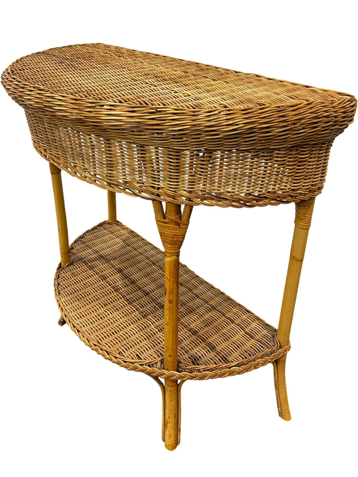 Natural Wicker Rattan 2 Tier Curved Console Table (Pre-Loved)