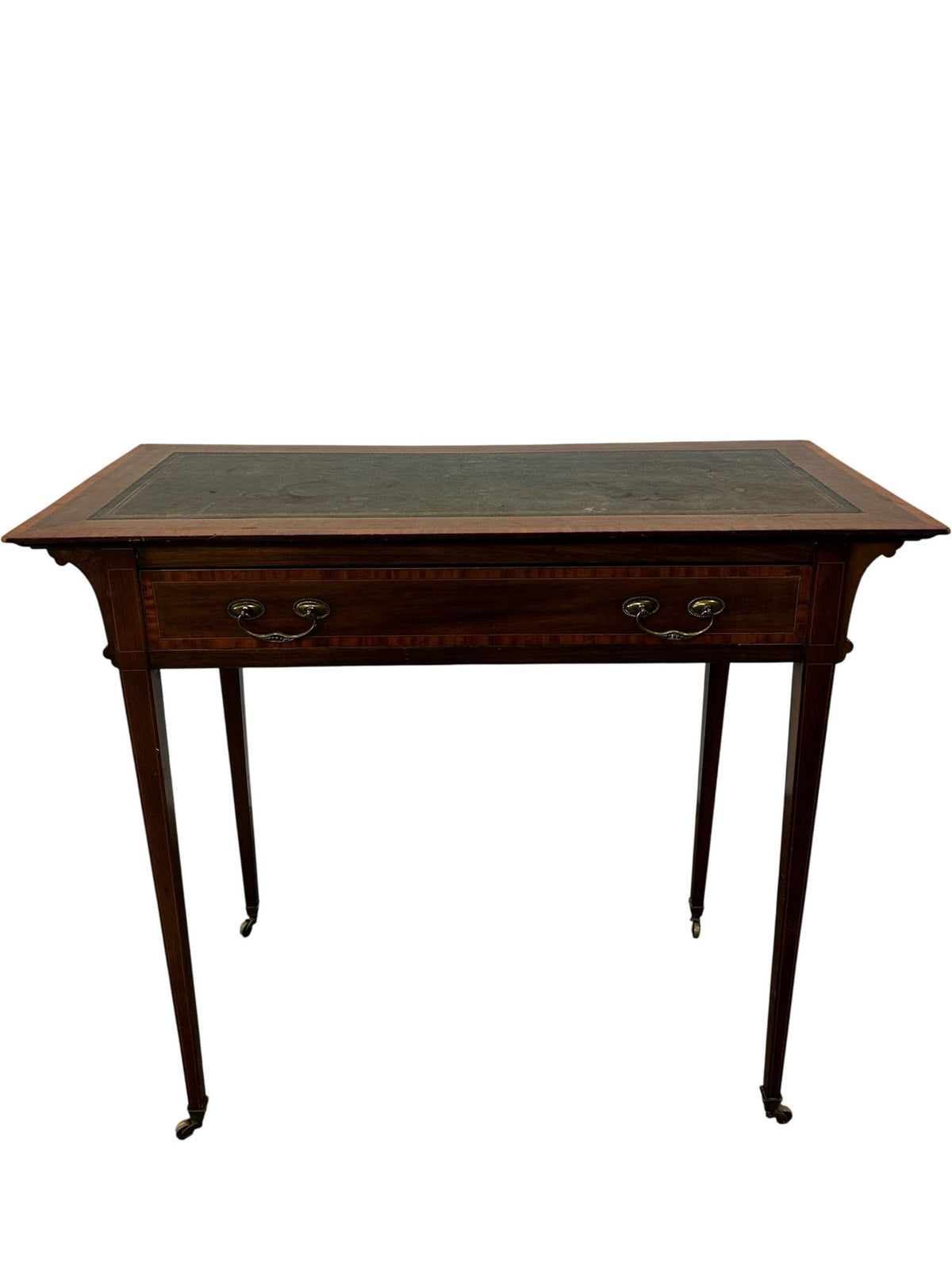 Vintage Style Inlaid Writing Desk with Leather-Effect Top & Drawer (Pre-Loved)