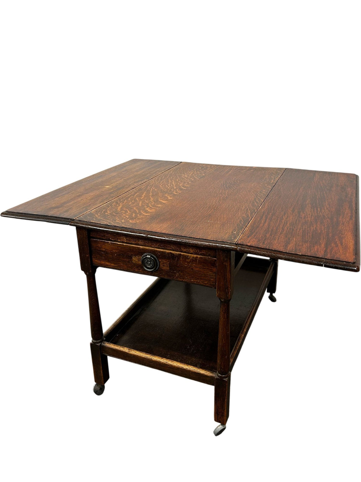 Vintage Drop Leaf Side Table with Drawer, Shelf & Castors (Pre-Loved)