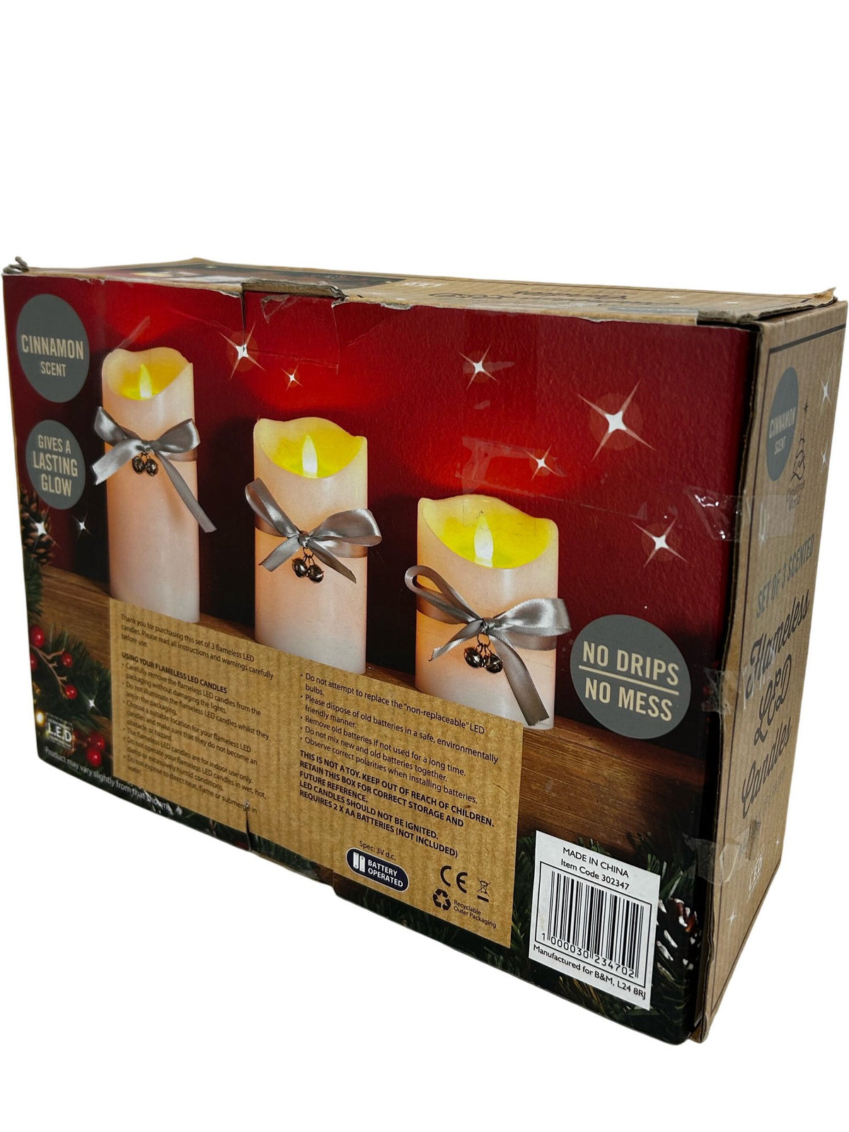 B&M Cinnamon Scent Flameless LED Candles Set of 3 (Pre-Loved)