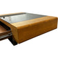 Large Black Glass Coffee Table Wood Finish Storage Chrome Frame (Pre-Loved)