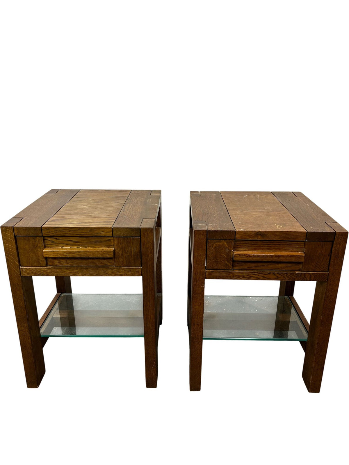 Wooden End Tables with Glass Shelf (Pre-Loved)