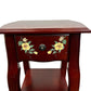 Tall Wooden Side Table Floral Drawer 2 Shelves Mahogany Finish (Pre-Loved)