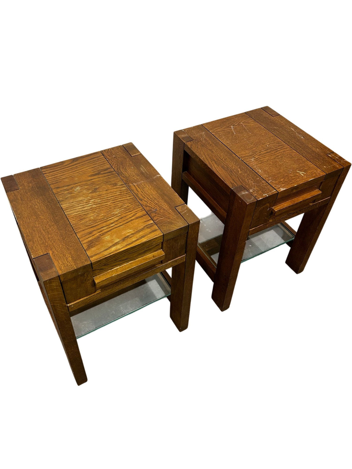 Wooden End Tables with Glass Shelf (Pre-Loved)