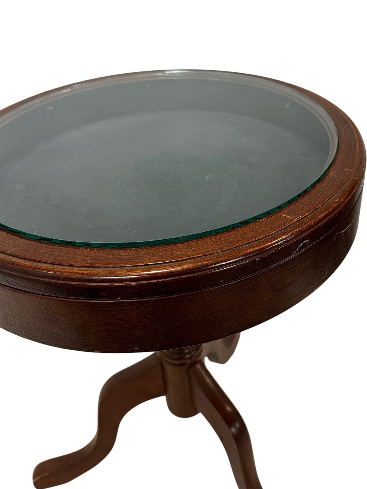 Wooden Round Accent Table with Glass Top (Pre-Loved)