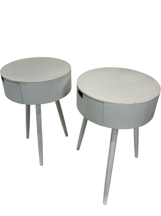 Set of 2 White Round Bedside Tables with Drawer Storage Tapered Legs (Pre-Loved)