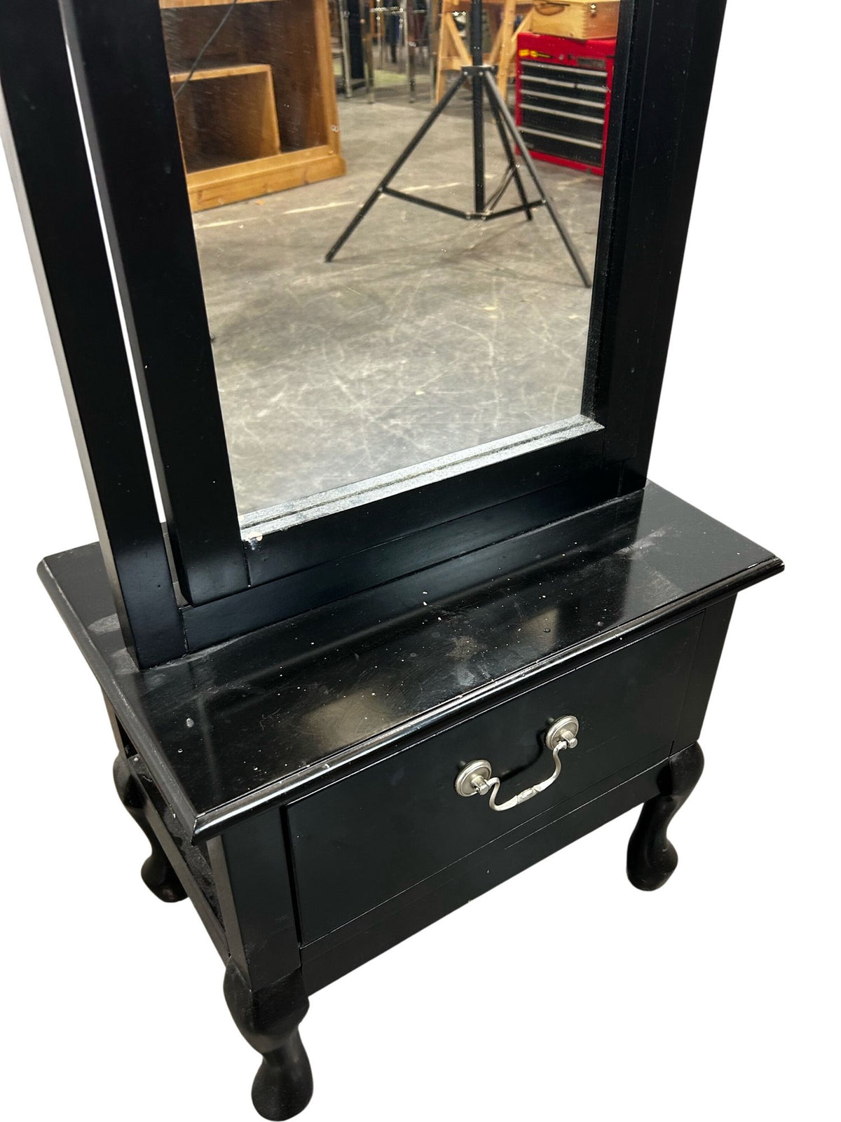 Black Cheval Standing Mirror with Storage Drawer (Pre-Loved)