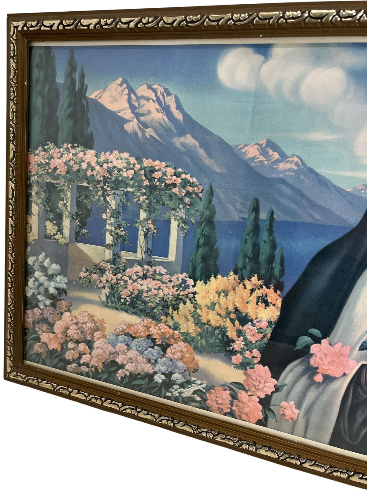 Framed Religious Art Print Floral Landscape Decoration (Pre-Loved)