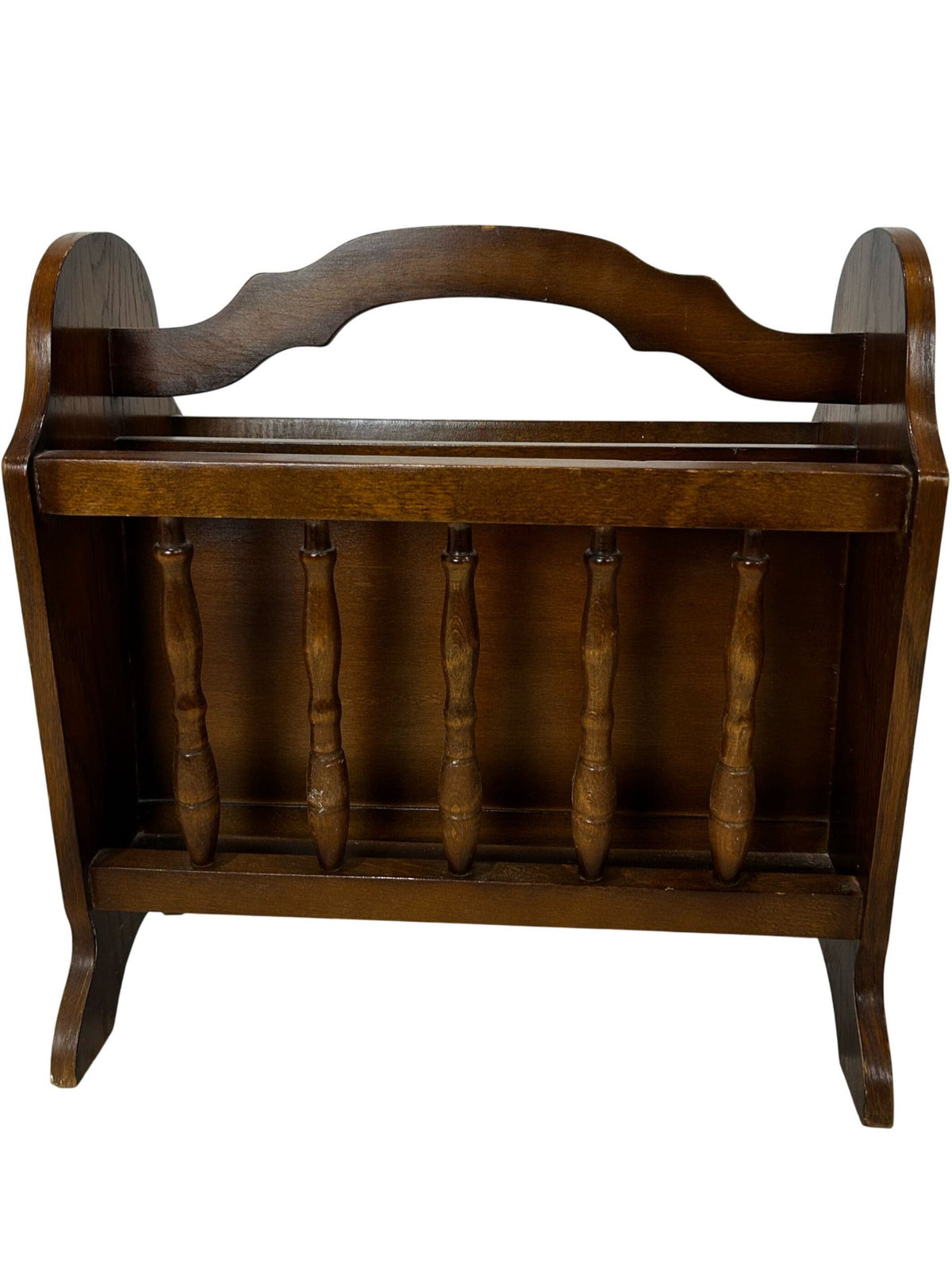 Vintage Style Wooden Magazine Rack with Spindle Detail & Handle (Pre-Loved)