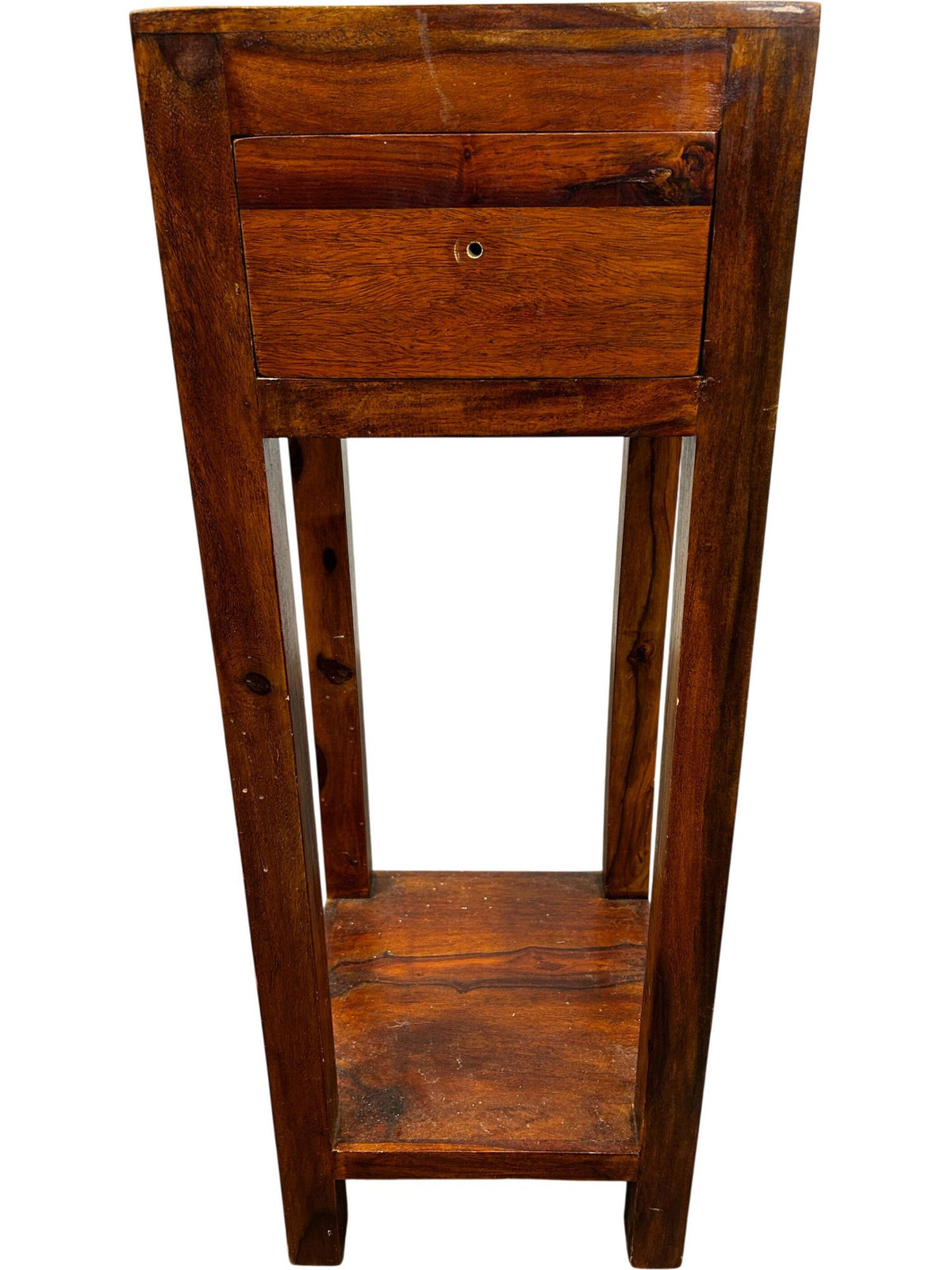Tall Wooden Side Table 1 Drawer Lower Shelf Narrow Plant Stand (Pre-Loved)