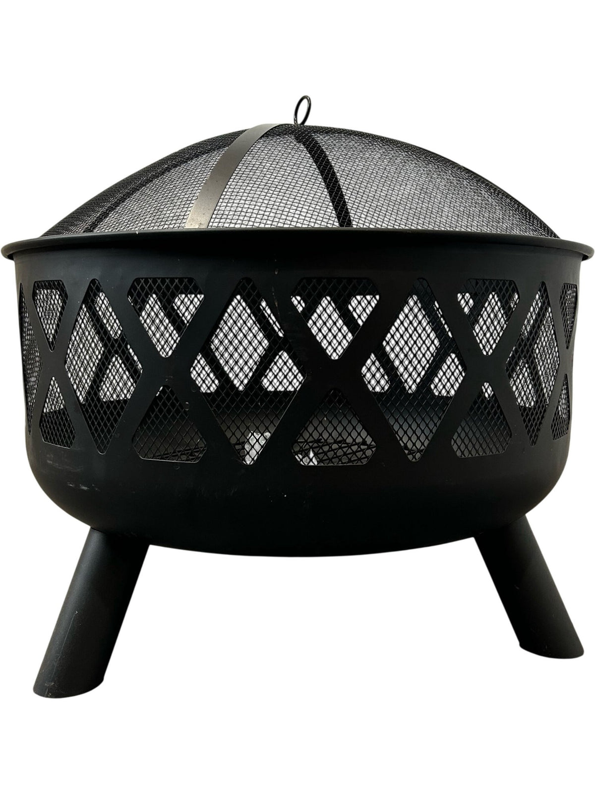 Round Steel Fire Pit with Spark Screen Outdoor Garden Brazier (Pre-Loved)