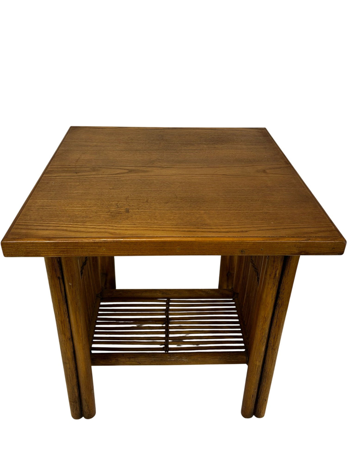 Wooden Side Table with Slatted Storage Base Brown Traditional Style (Pre-Loved)