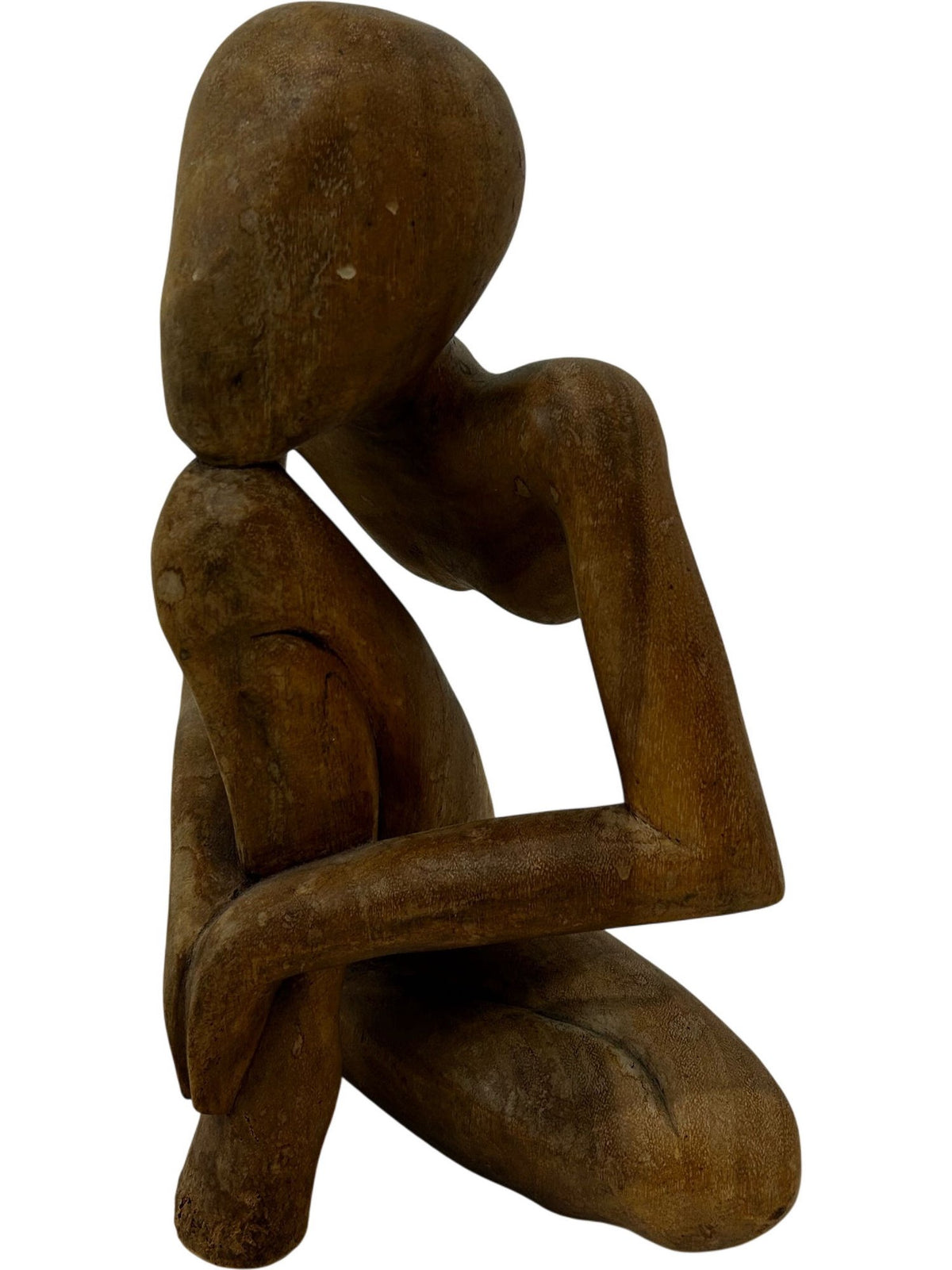 Wooden Abstract Human Figure Sculpture Seated Thinking Pose (Pre-Loved)