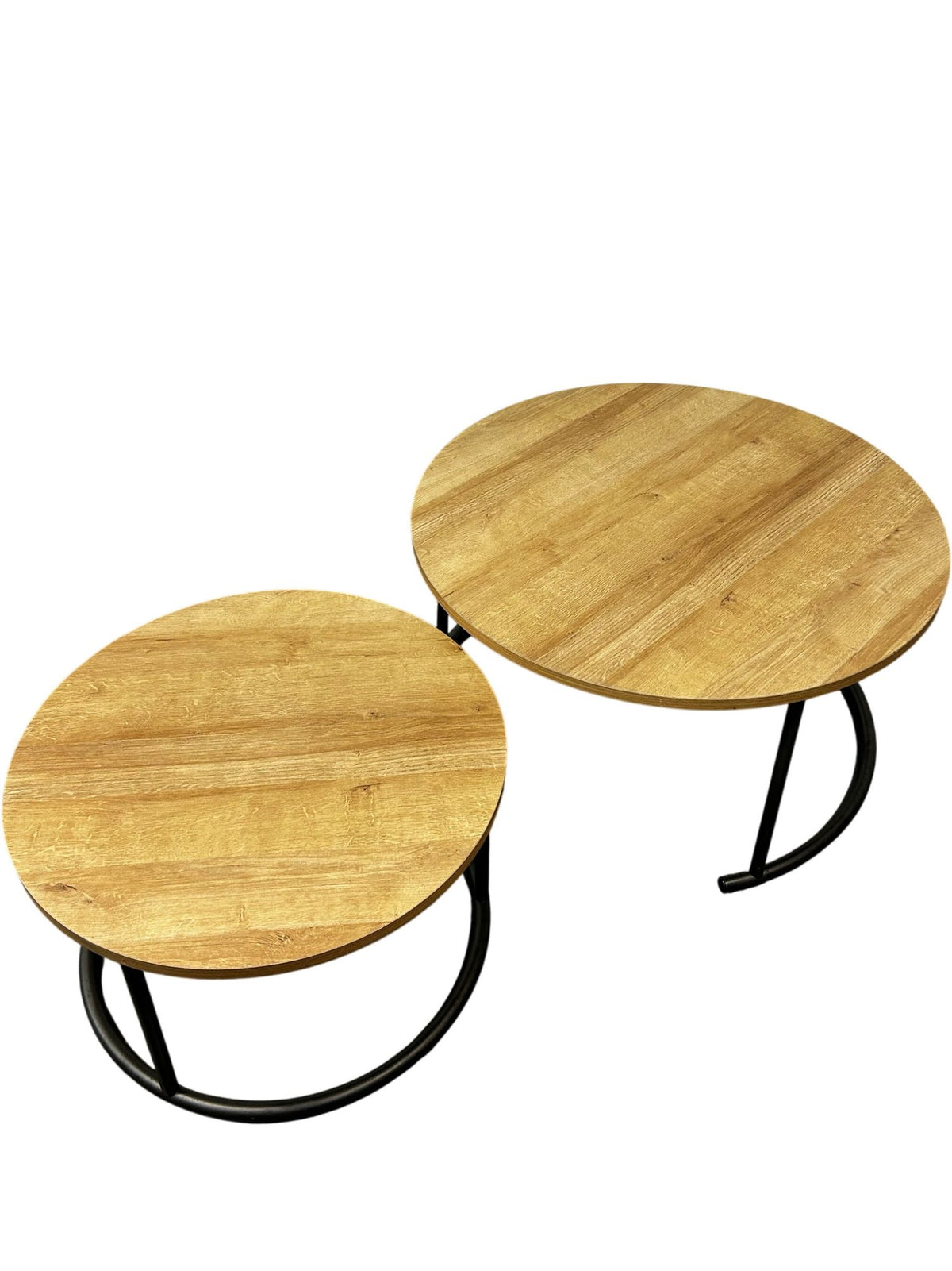 Round Coffee Table Set Black Metal Legs Wooden Top (Pre-Loved)