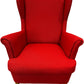 Reupholstered Red Wingback Armchair Fabric Wooden Legs Accent Chair (Pre-Loved)