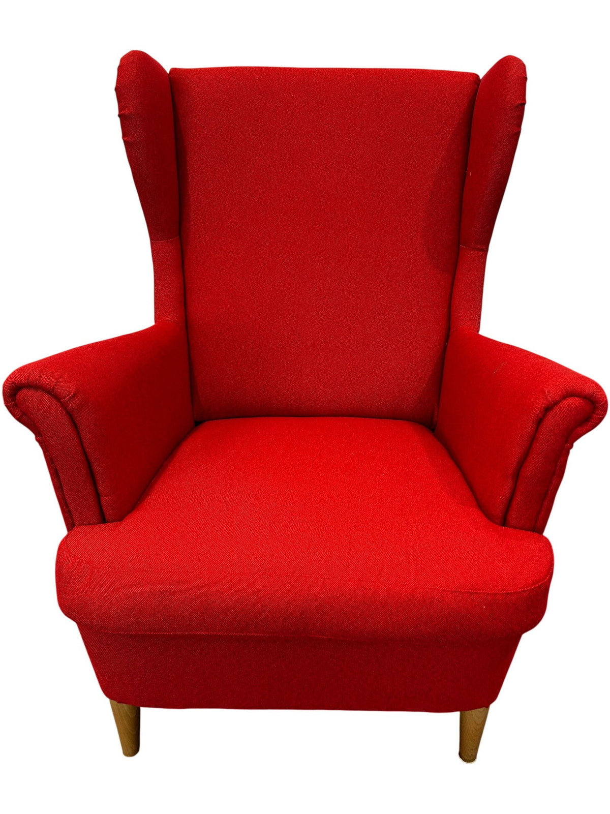 Reupholstered Red Wingback Armchair Fabric Wooden Legs Accent Chair (Pre-Loved)