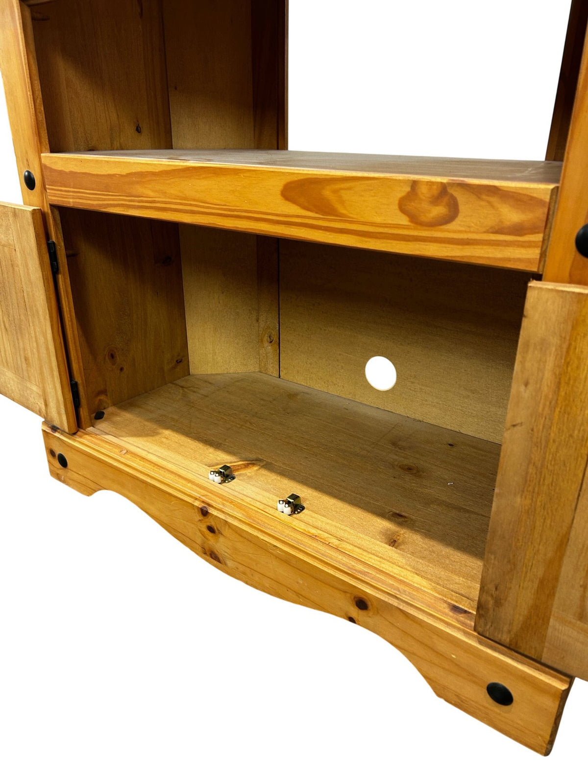 Rustic Pine Corner TV Stand with 2 Door Cupboard & Open Shelf (Pre-Loved)