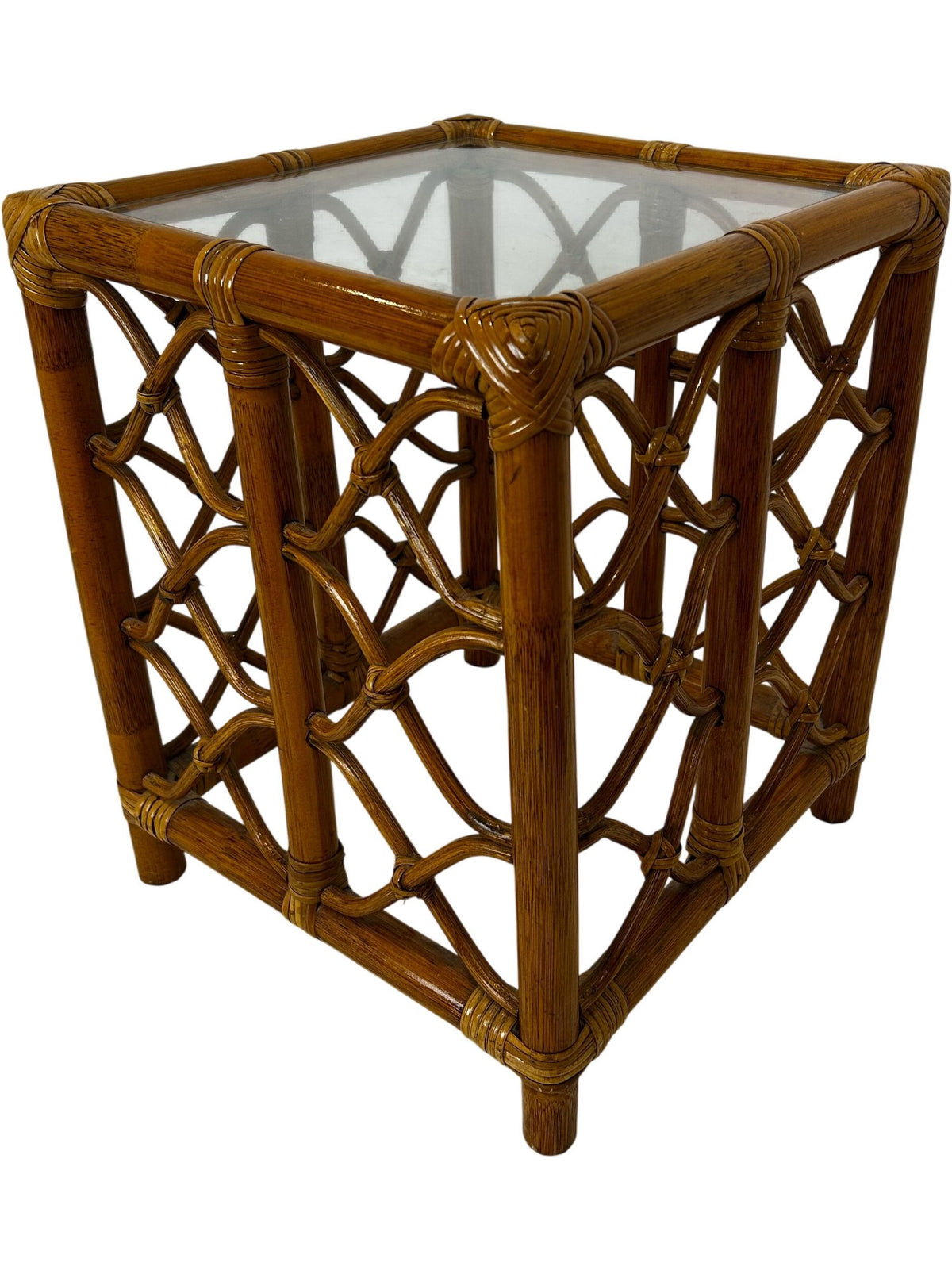 Rattan Glass Accent Table 36cm (Pre-Loved)