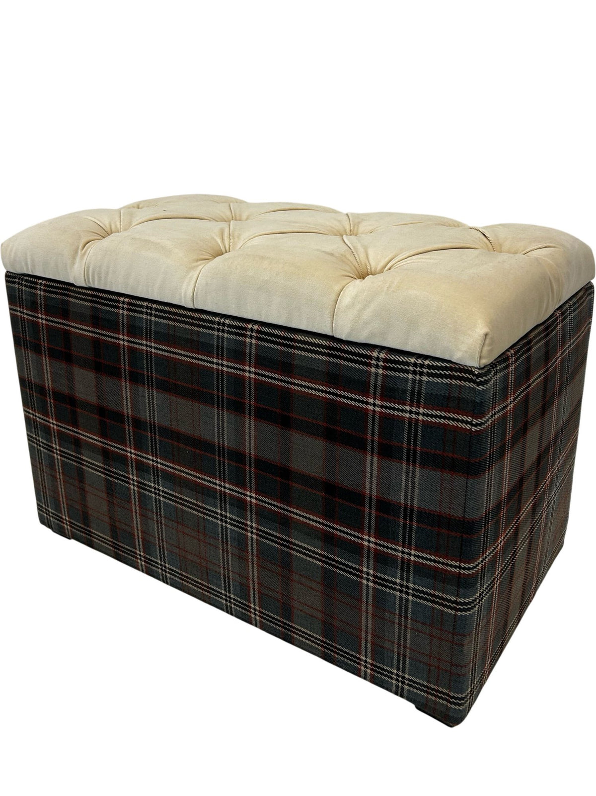 Plaid Storage Ottoman Footstool with Hinged Lid (Pre-Loved)