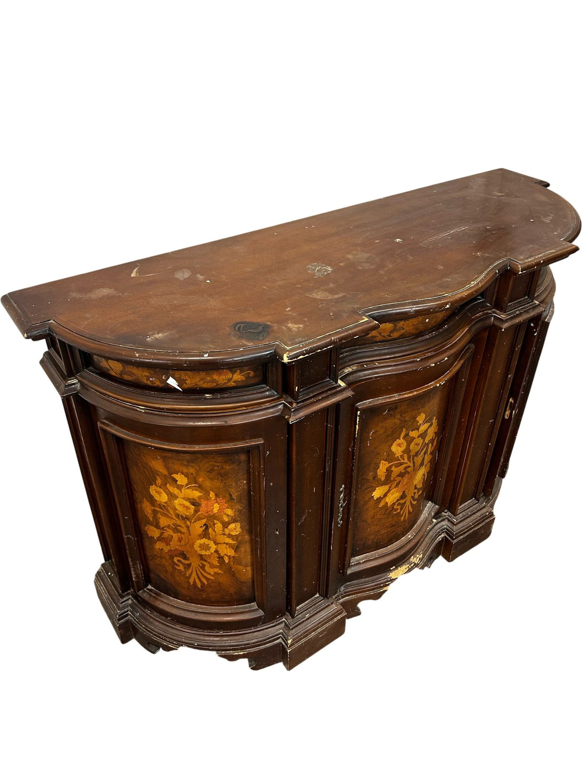 Antique Style Marquetry Curved Front Sideboard Floral Inlay (Pre-Loved)