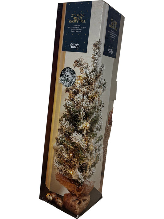 George Home 2FT Pre-Lit Snowy Tree with Burlap Base (Unused)