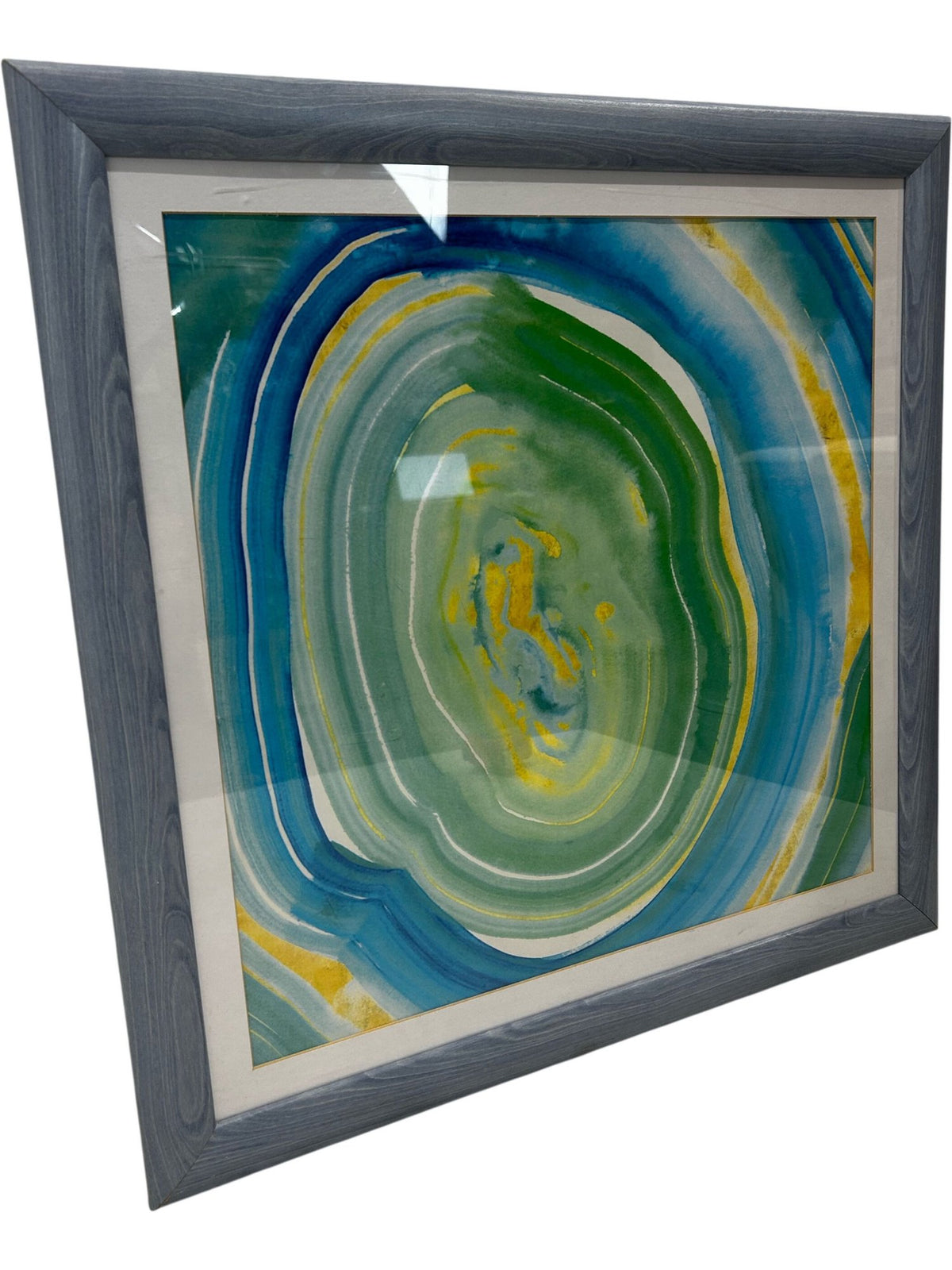 Abstract Framed Wall Art Print Blue Green Yellow Modern Square (Pre-Loved)
