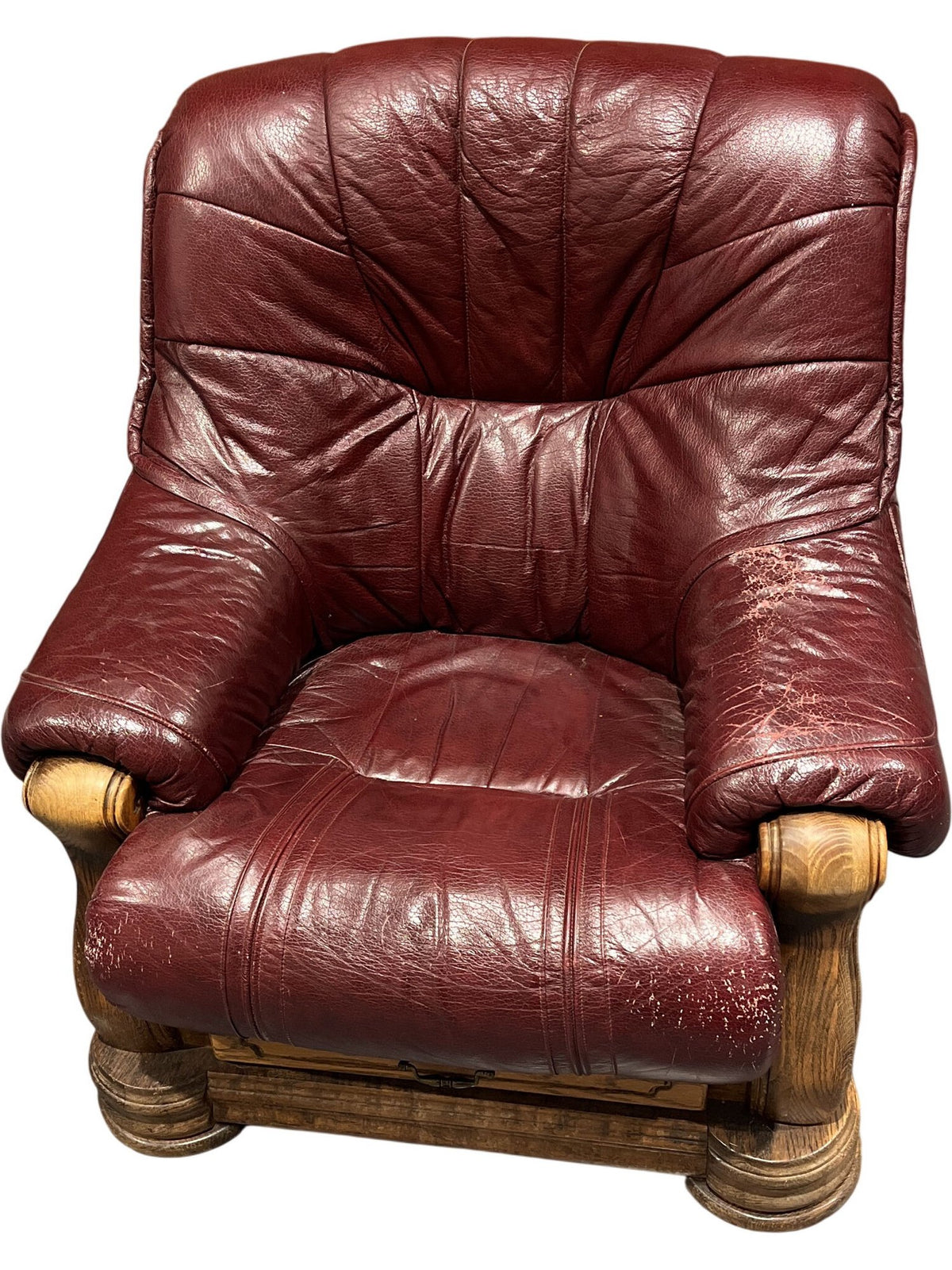 Vintage Oxblood Leather Wooden Base Armchair (Pre-Loved)