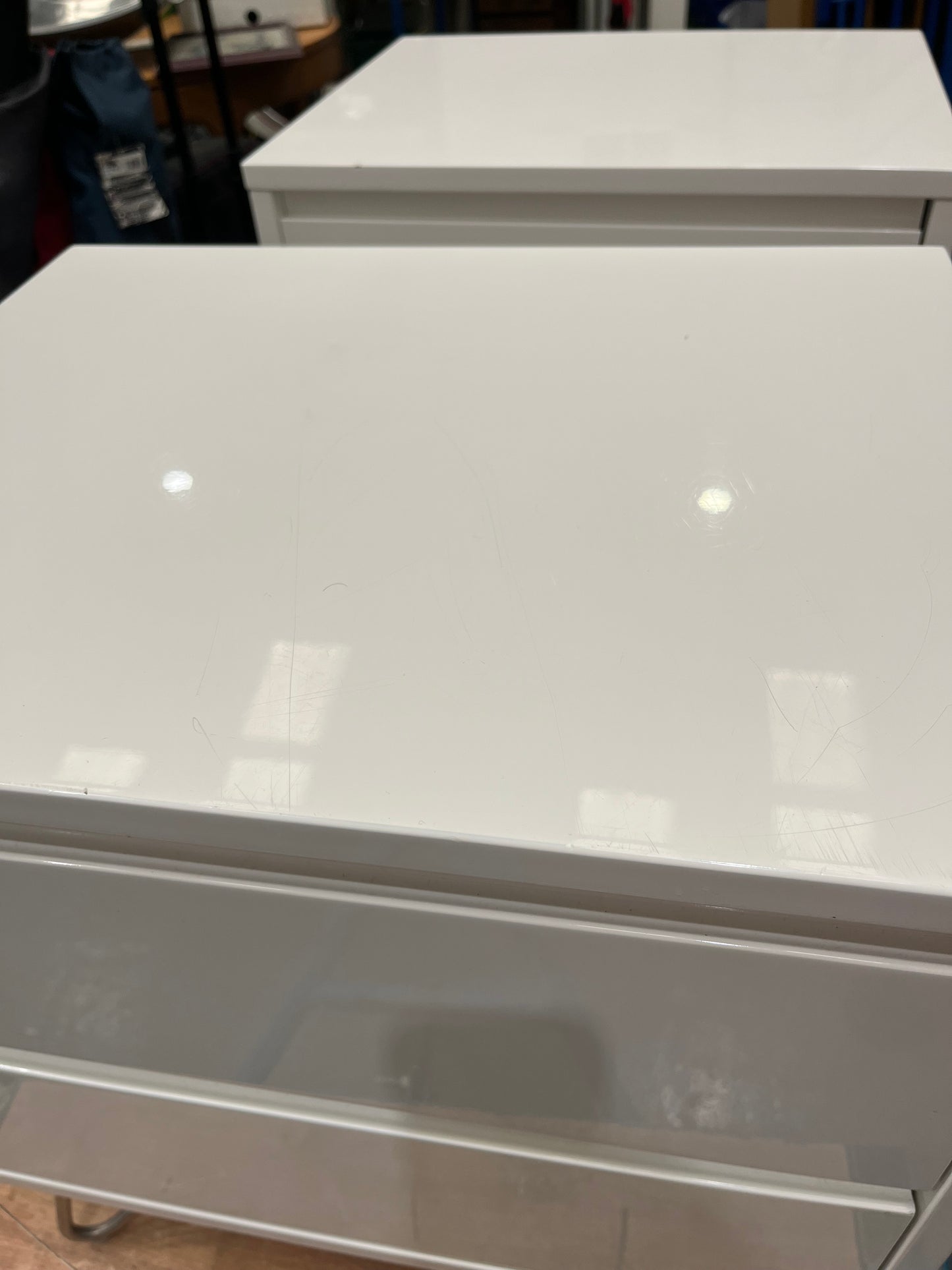 Elona Made White Bedside Tables With Silver Hairpin Legs (Pre-Loved)