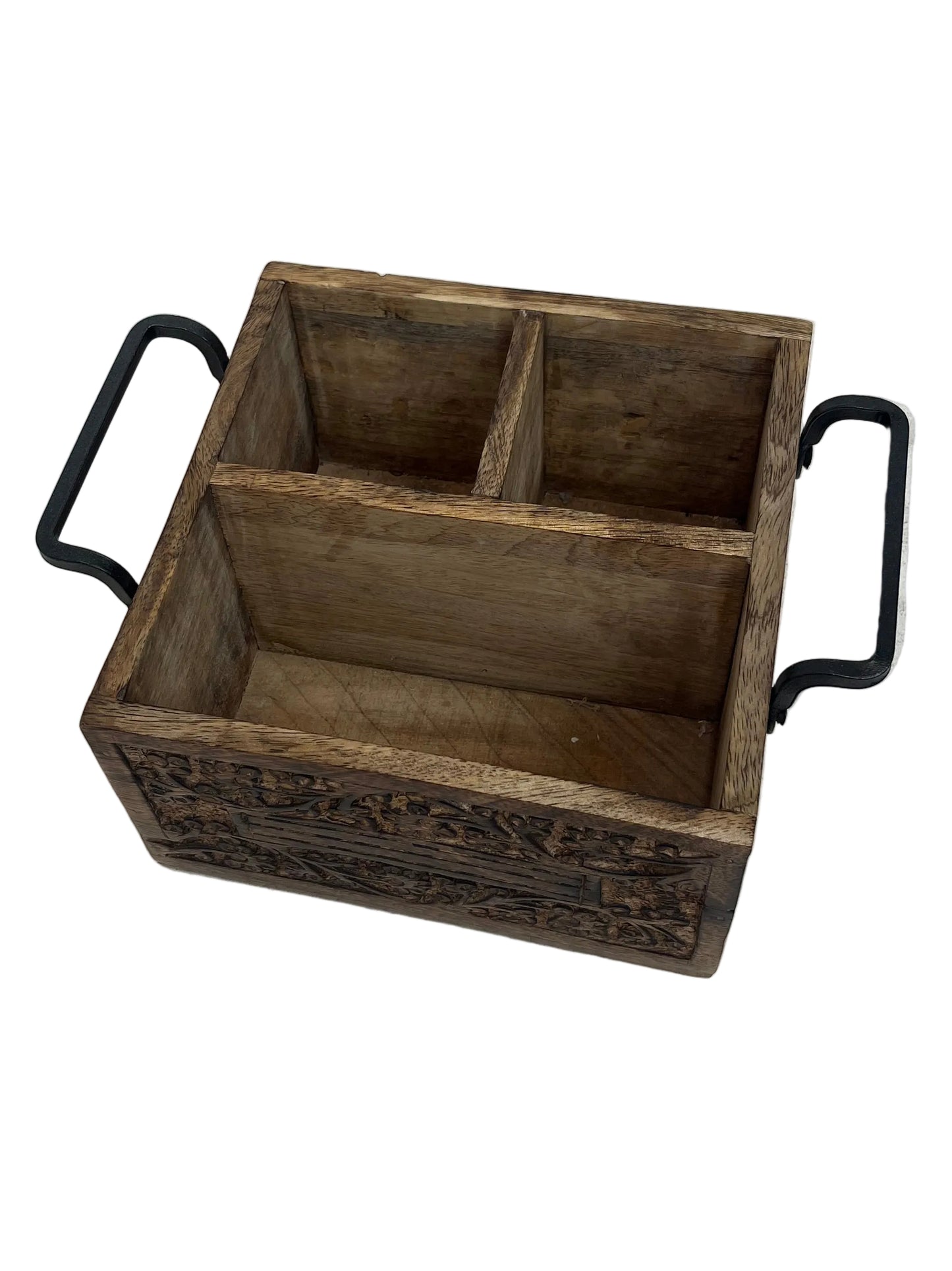 Dark Brown Wooden Engraved Organisation Caddy Box (Pre-Loved)