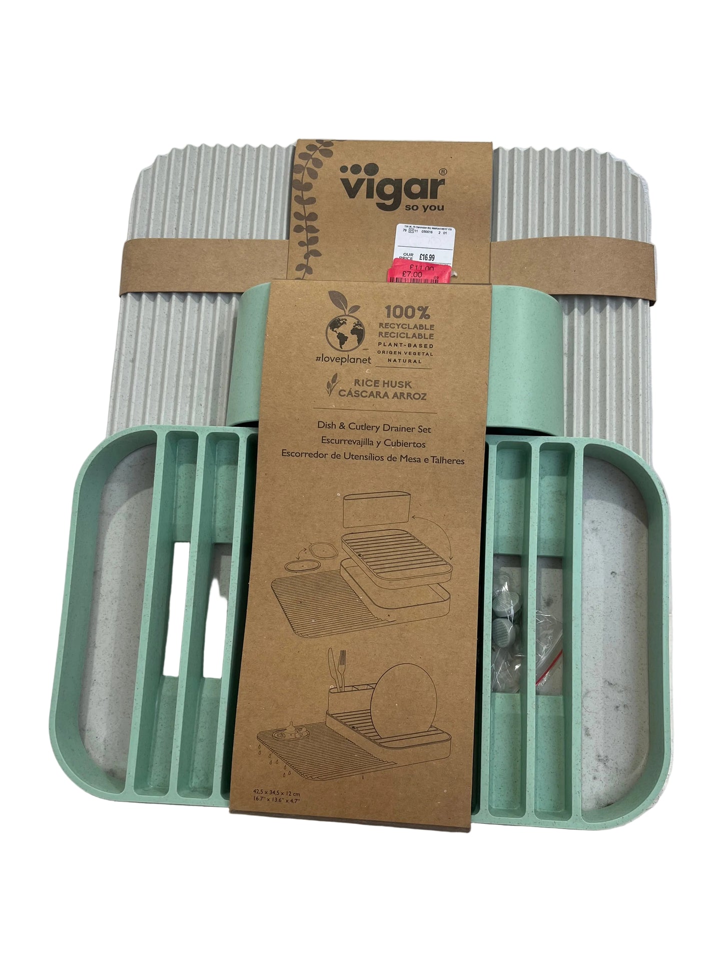 Vigar Plant-based Rice Husk Dish & Cutlery Drainer Set (New)