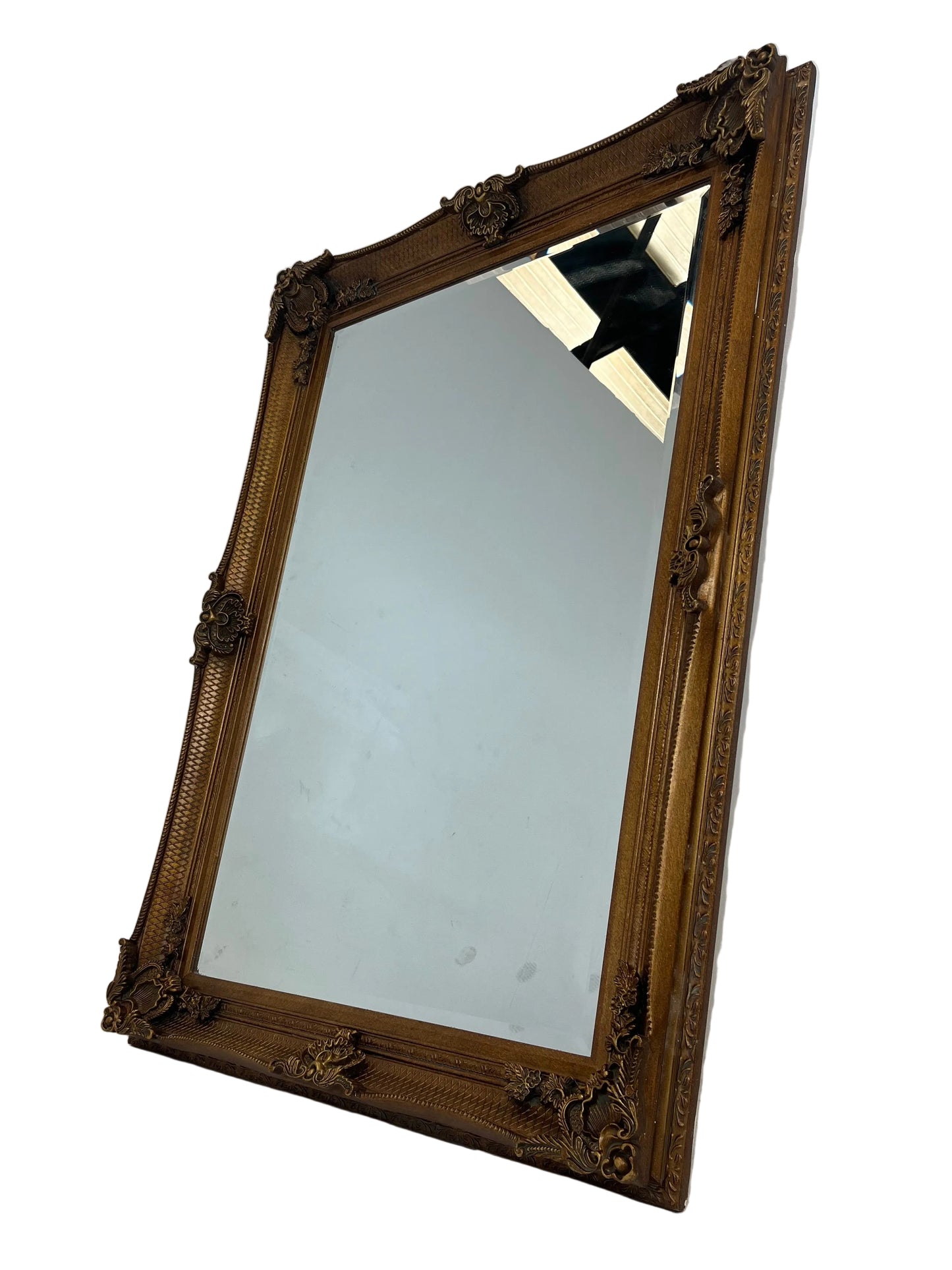 Vintage Style Gold-Tone Engraved Frame Rectangle Wall Mirror (Pre-Loved)