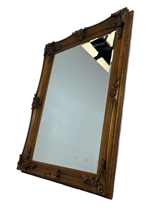 Vintage Style Gold-Tone Engraved Frame Rectangle Wall Mirror (Pre-Loved)