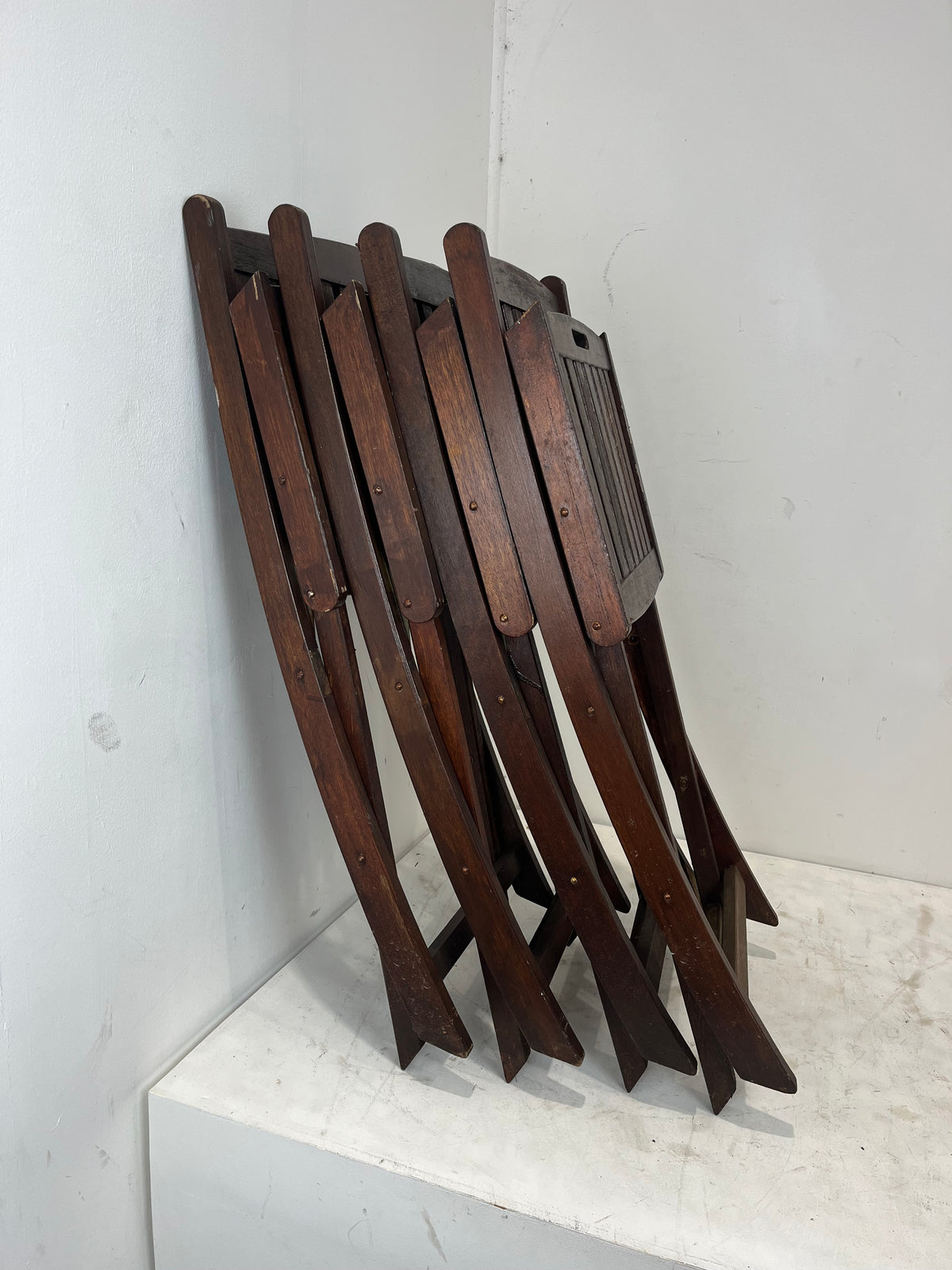 Set Of 4 Dark Brown Solid Wood Folding Chairs (Pre-Loved)