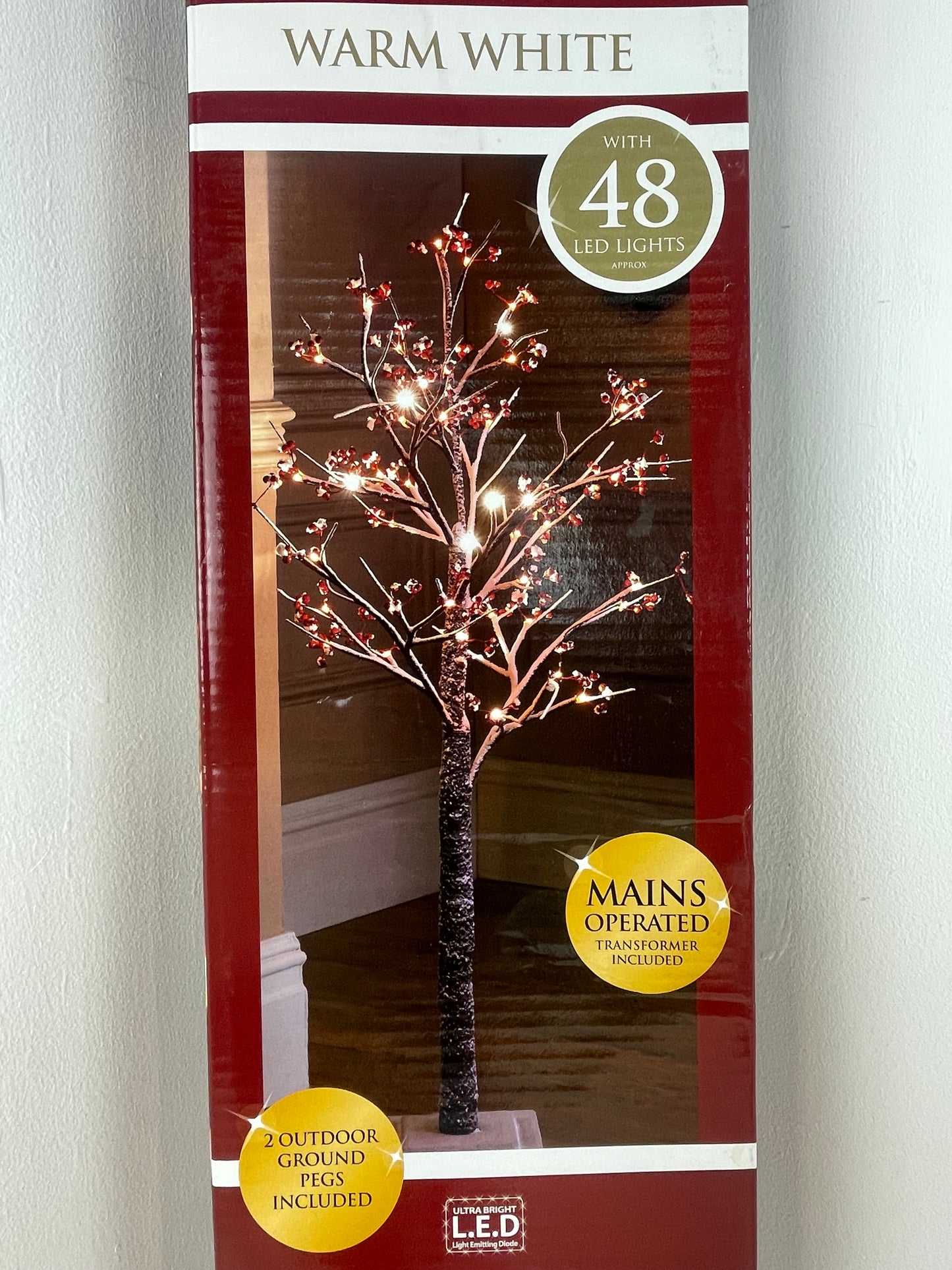 4ft Red Berry Snowy Effect LED Twig Tree (Pre-loved)