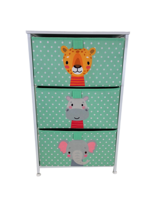 Kids 3 Drawer Storage Unit - Green and White / Jungle (Pre-loved)
