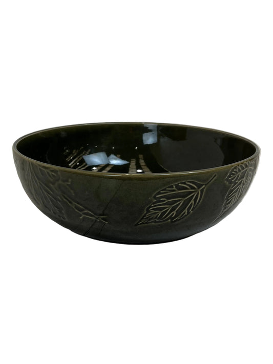 Stoneware Dark Green Fern Embossed Bowl (Pre-Loved)