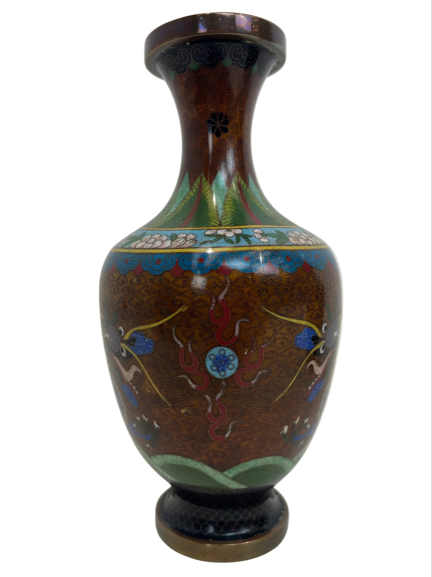 Pair Of Vintage Chinese Cloisonne Style Vases (Pre-Loved)