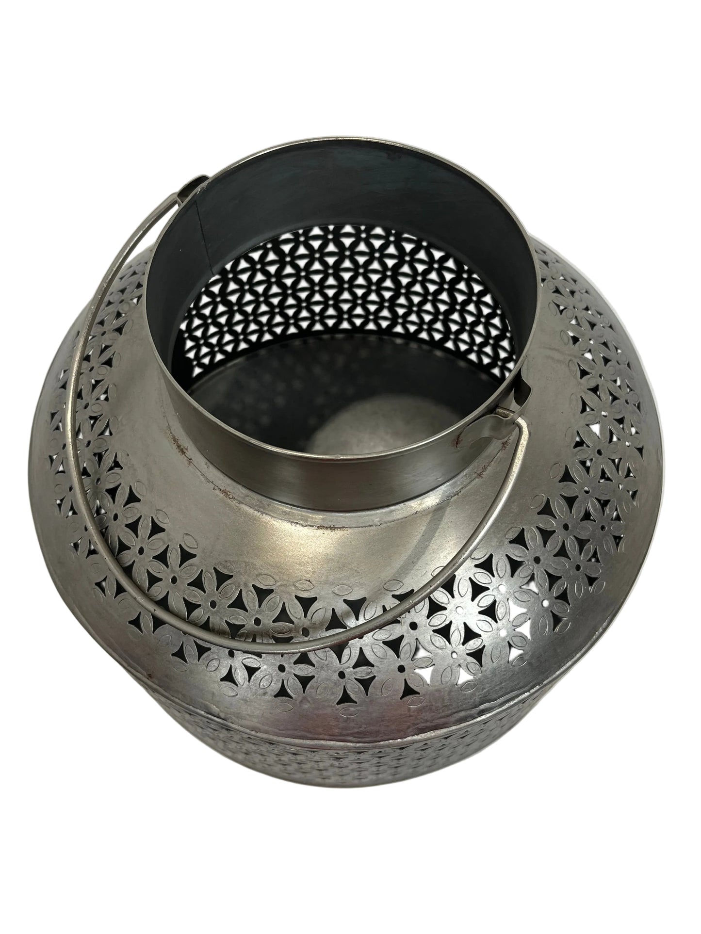 Silver Metal Geometric Flower Pattern Lantern (Pre-Loved)