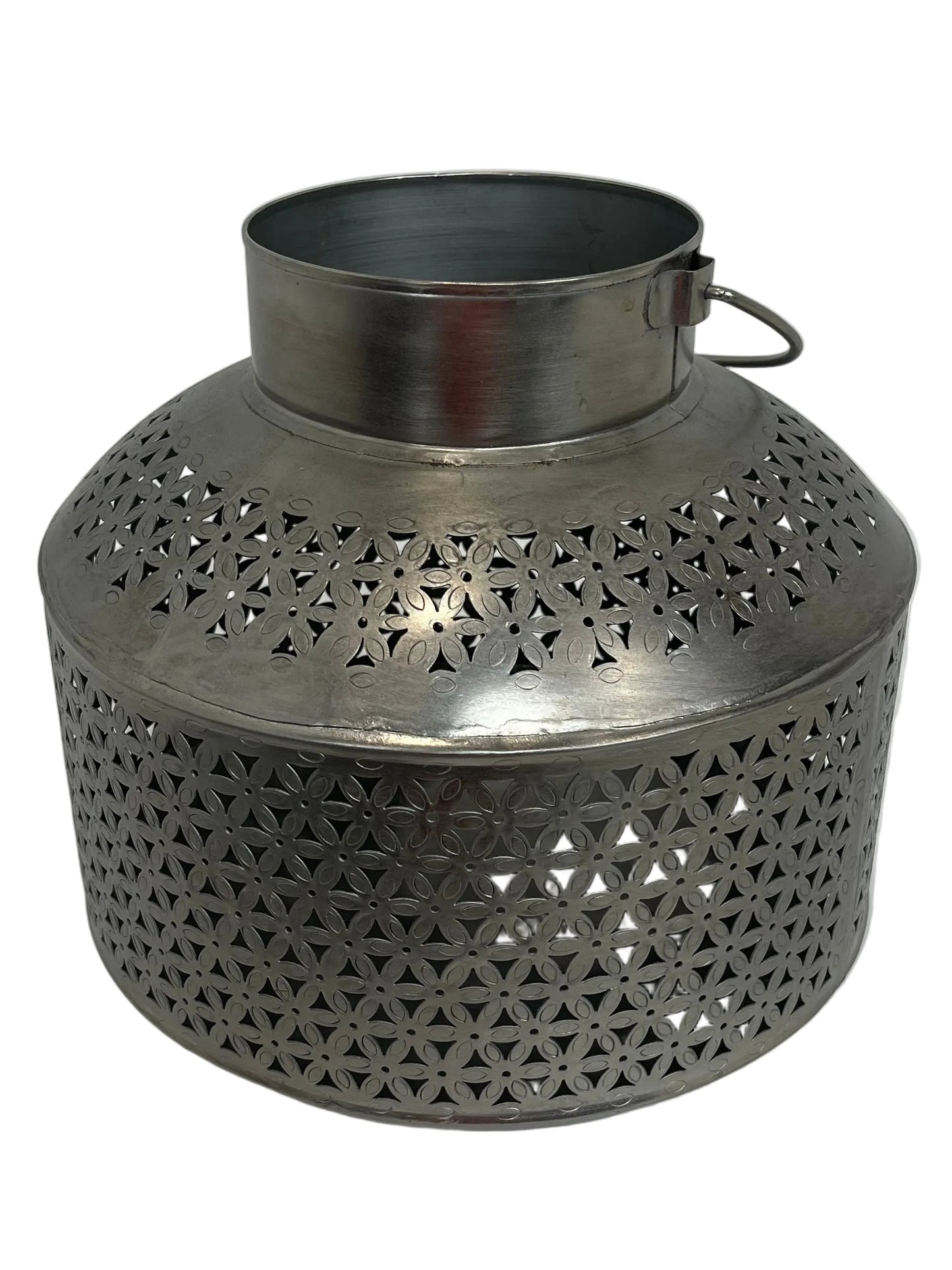 Silver Metal Geometric Flower Pattern Lantern (Pre-Loved)