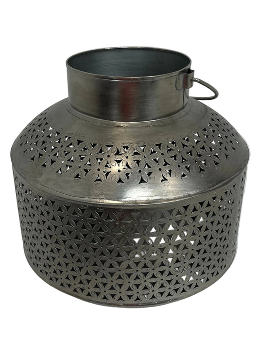 Silver Metal Geometric Flower Pattern Lantern (Pre-Loved)