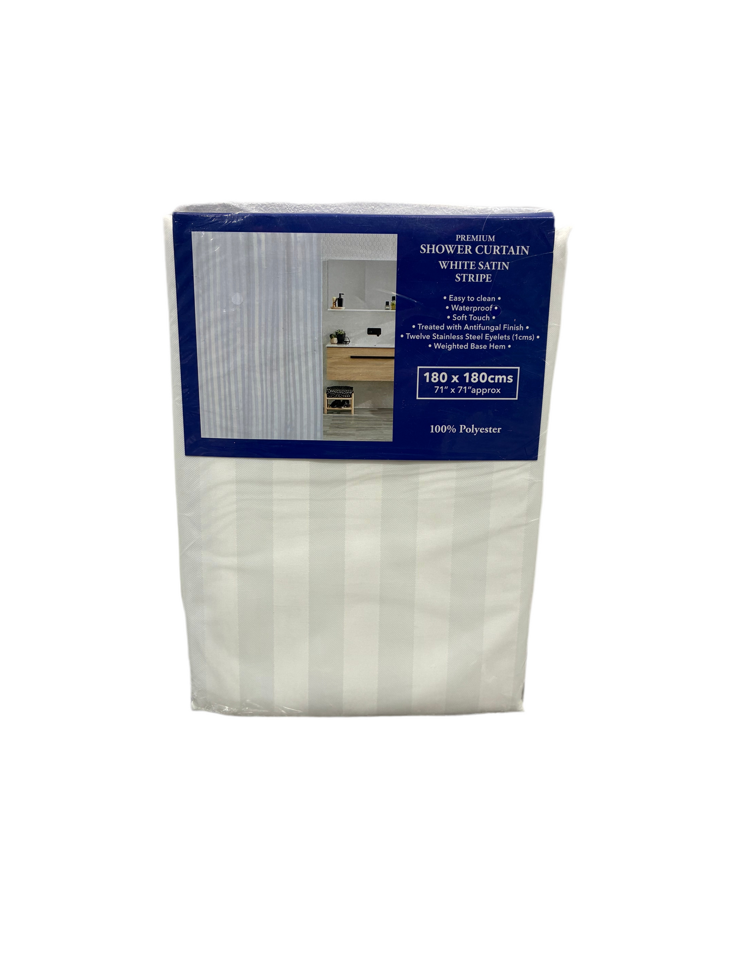 Premium White Satin Stripe Shower Curtain (New)