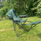 Camping folding green chair with attachable footrest and bag (Pre-loved)