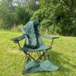 Camping folding green chair with attachable footrest and bag (Pre-loved)