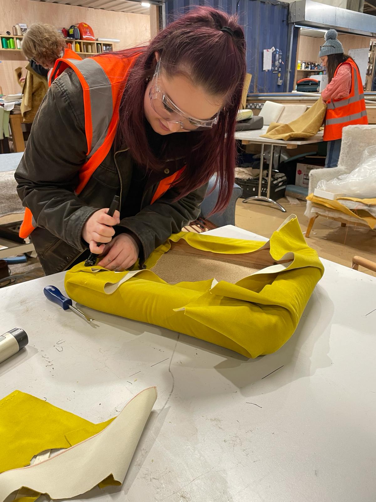 Mid Century style footstool upholstery workshop