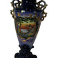 Ornate Blue Ceramic Vase Oriental Style Decorative Handles (Pre-Loved)